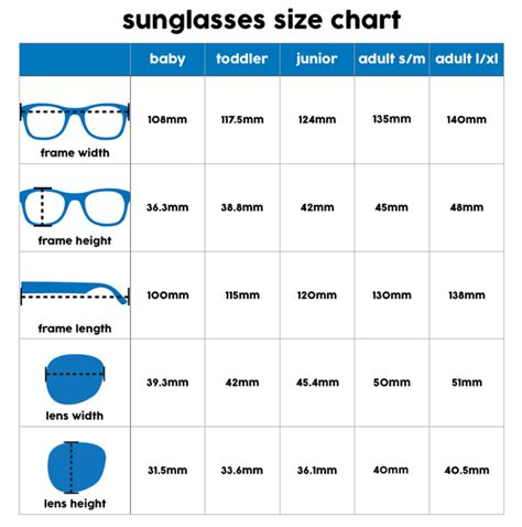 sunglass width size chart.